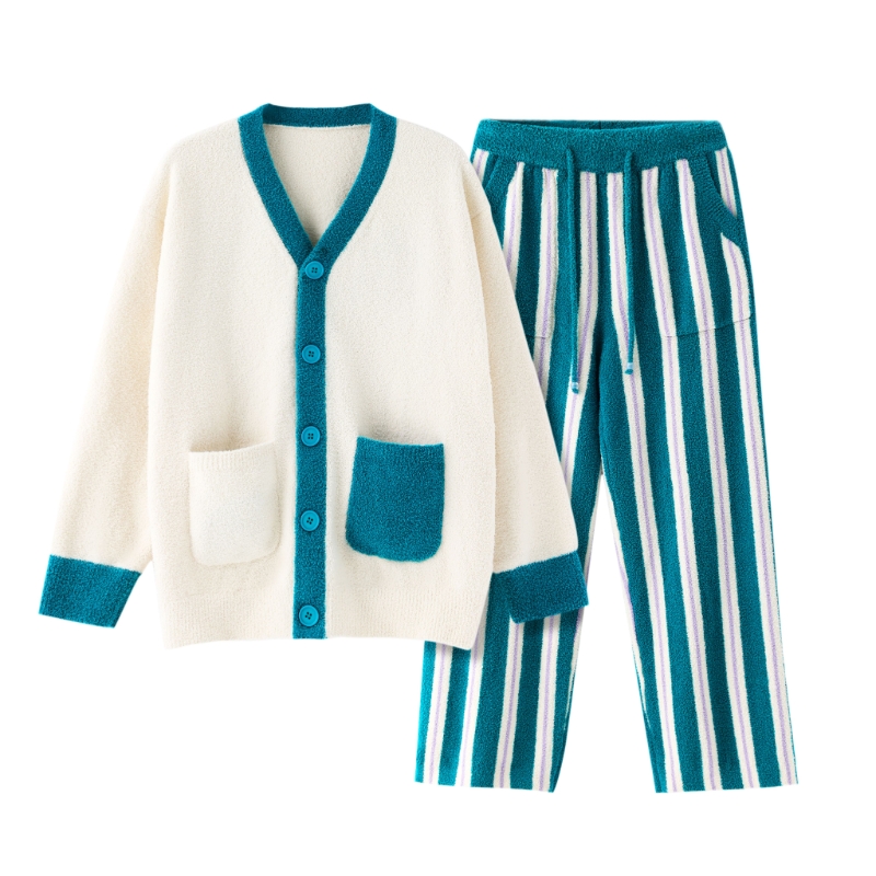 躺岛 明天不上班系列半边绒家居服 开衫款 XXL码  浓浓绿+淡紫（单位：套）