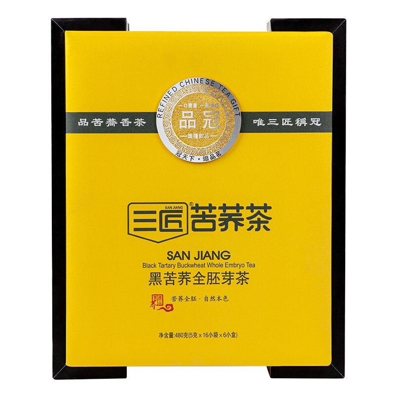 三匠 苦荞茶黑苦荞茶全胚芽茶 大凉山黑苦荞 480克(5克x16小袋x6小盒)*2盒 香槟黄（单位：组）