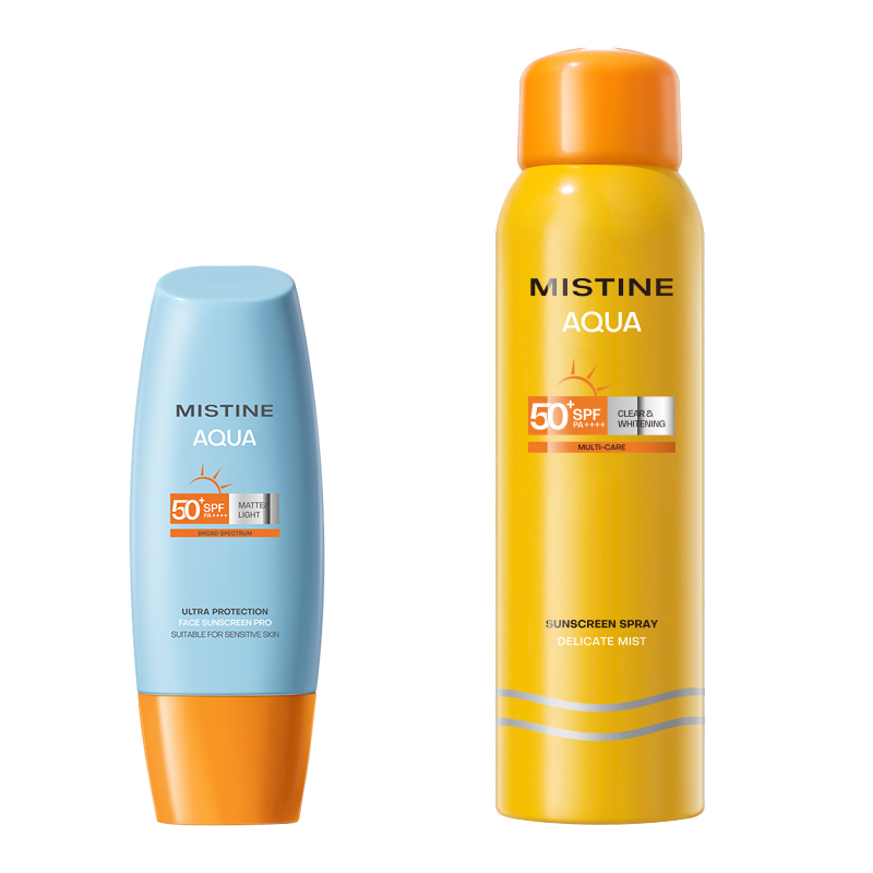 蜜丝婷（Mistine） 小黄帽+小黄喷水润哑光清盈防晒霜 SPF50+PA++++ 60ml+100ml 黄色（单位：组）