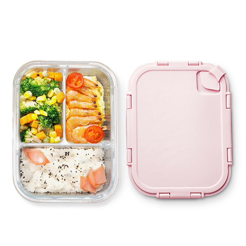 物生物（RELEA） 长方形玻璃饭盒 JV061710-1040-FS00 1040ML 粉色三分隔（单位：个）