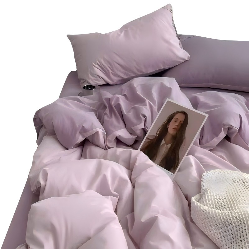 安娜艾莎（ANNA AISHER） ins超柔水洗棉撞色四件套 多巴胺撞色系 被套200*230cm 紫色（单位：套）