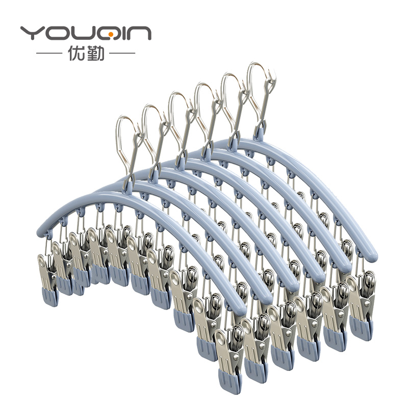 优勤（YOUQIN） 不锈钢弧形十夹袜夹 JR-M0101FXSJWJ-LANGS# 41*6*4cm/0.59kg/个*6 烟灰蓝（单位：套）