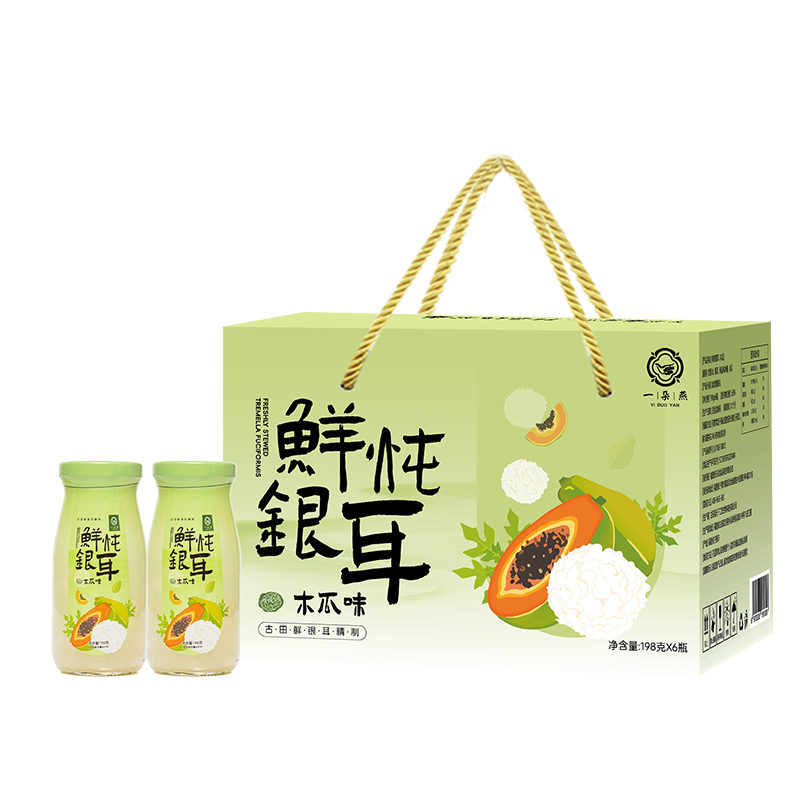 一朵燕（YIDUOYAN） 鲜炖银耳羹（木瓜味） 礼盒装 1188克（198ml*6瓶） 绿色（单位：盒）