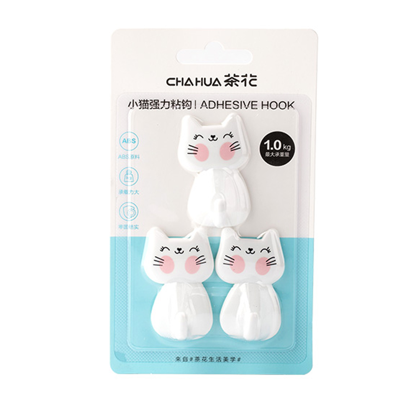 茶花（CHAHUA） 小猫强力粘勾  2905 1组3个【3.6*5.8*2.4cm】 混色（单位：组）