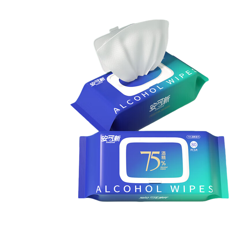 安可新 75% 酒精一次性消毒湿纸巾 AKX-7789-6 80抽*6包 雾雨绿（单位：组）