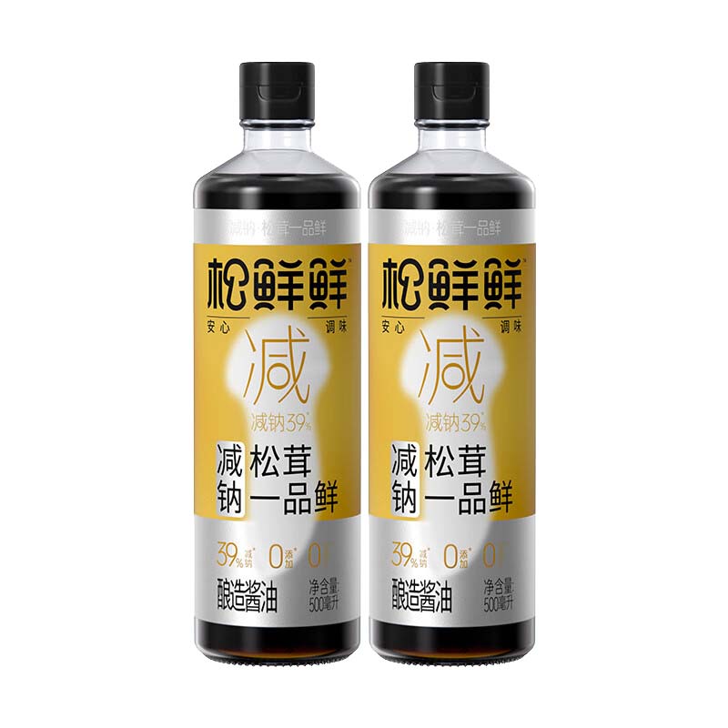 松鲜鲜 酱油 减钠39%松茸一品鲜玻璃瓶 500ml*2 白色（单位：组）