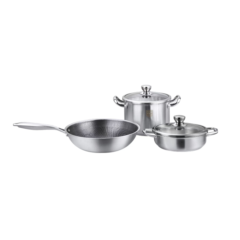 小厨仕（xiaochushi） 皇家厨具三件套（汤锅-煎锅-炒锅） xcs-014 24CM+24CM+32CM 银色（单位：套）