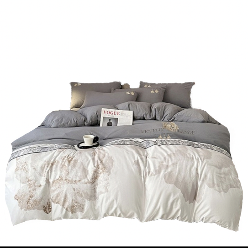 雅鹿 床上四件套 锦上繁华 水洗棉加厚磨毛刺绣 200*230cm 加州灰（单位：套）