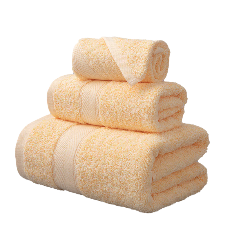 洁丽雅（Grace） 抗菌防螨毛浴套装浴巾毛巾方巾三件套 柔然-3 140x70cm/76x35cm/35x35cm 黄色（单位：套）