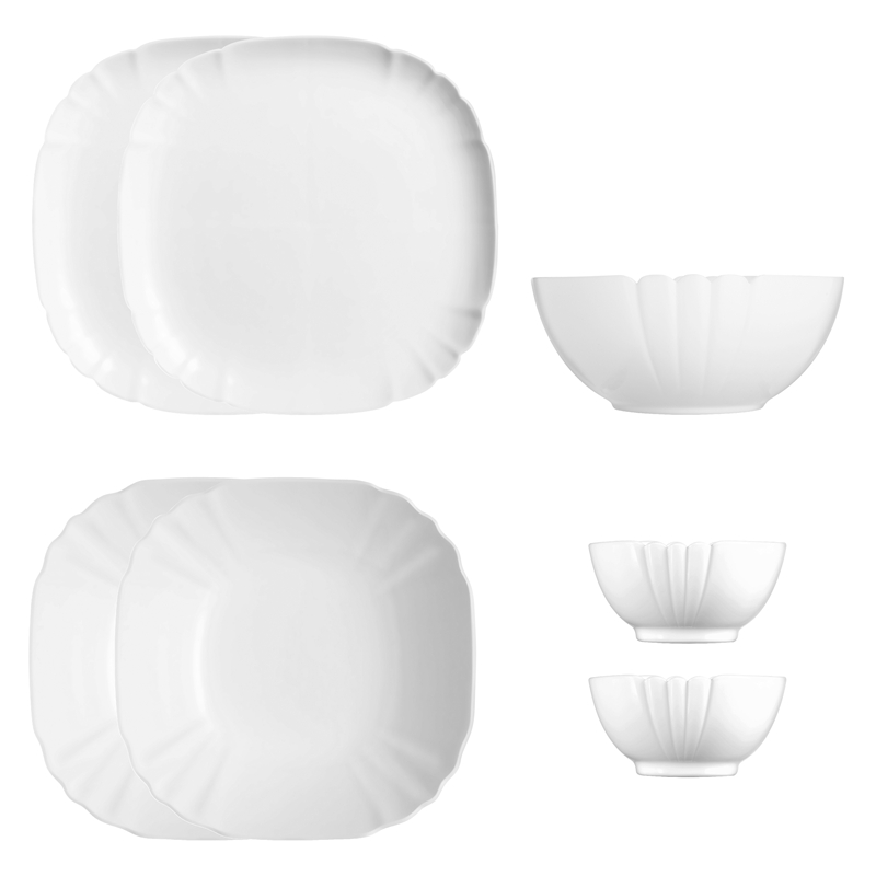 乐美雅 露特莎白玉餐具7件套 V8371 饭碗12cm*2+深盘22cm*2+平盘23cm*2+汤碗1  白色（单位：套）