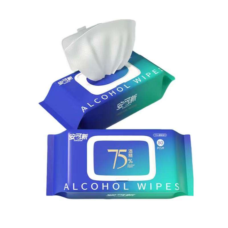 安可新 75% 酒精消毒湿纸巾 AKX-7789-12 80抽*12包 蓝色（单位：组）