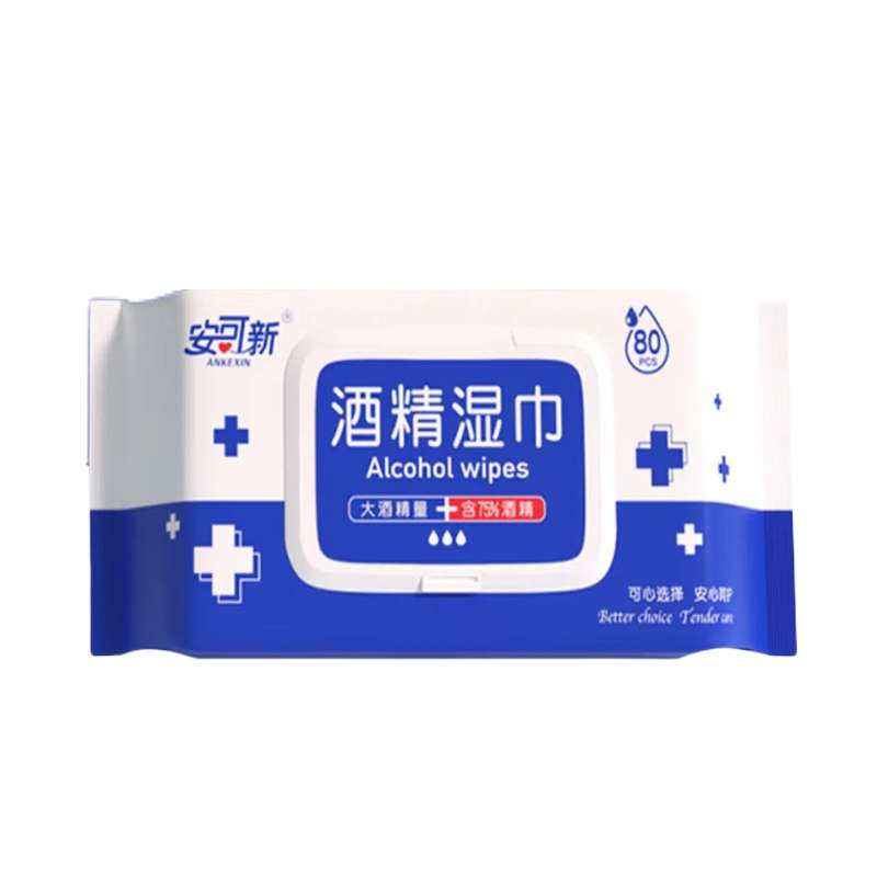 安可新 75%酒精消毒杀菌率99.9%家用湿巾纸 AKX-7758-9 80抽*12 蓝色（单位：组）
