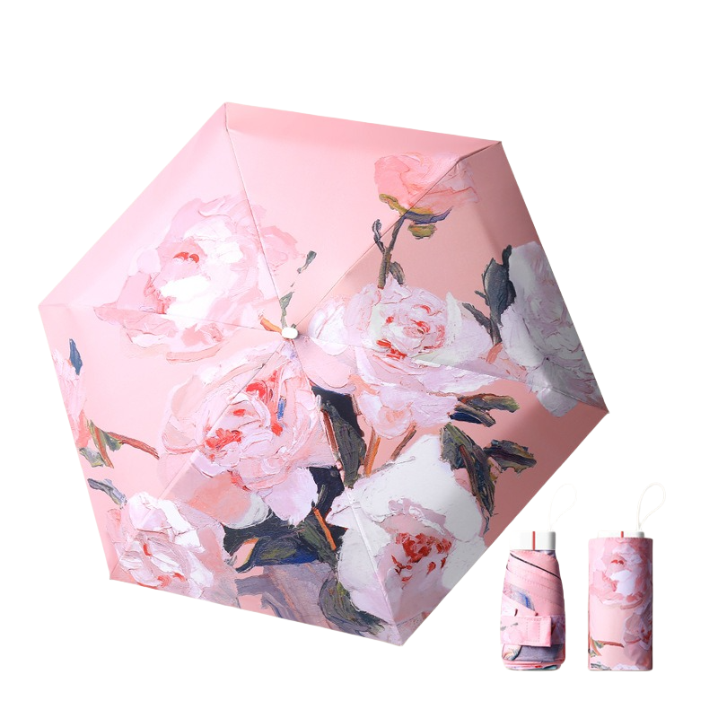 丰懋 插画手绘风迷你晴雨两用太阳伞 FXHJ20240629 52*90cm 扁六折粉芍药（单位：把）