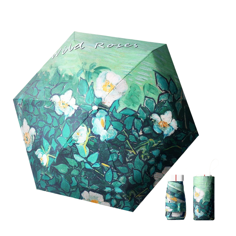 丰懋 插画手绘风迷你晴雨两用太阳伞 FXHJ20240629 52*90cm 扁六折原野蔷薇（单位：把）