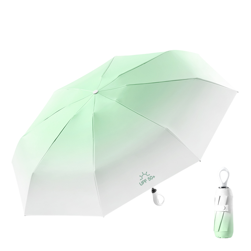丰懋 时尚胶囊黑胶防晒UPF50+防紫外线太阳伞晴雨两用雨伞 FXHJ20240907 56*97cm 五折八骨渐变爱心柄青草绿（单位：把）