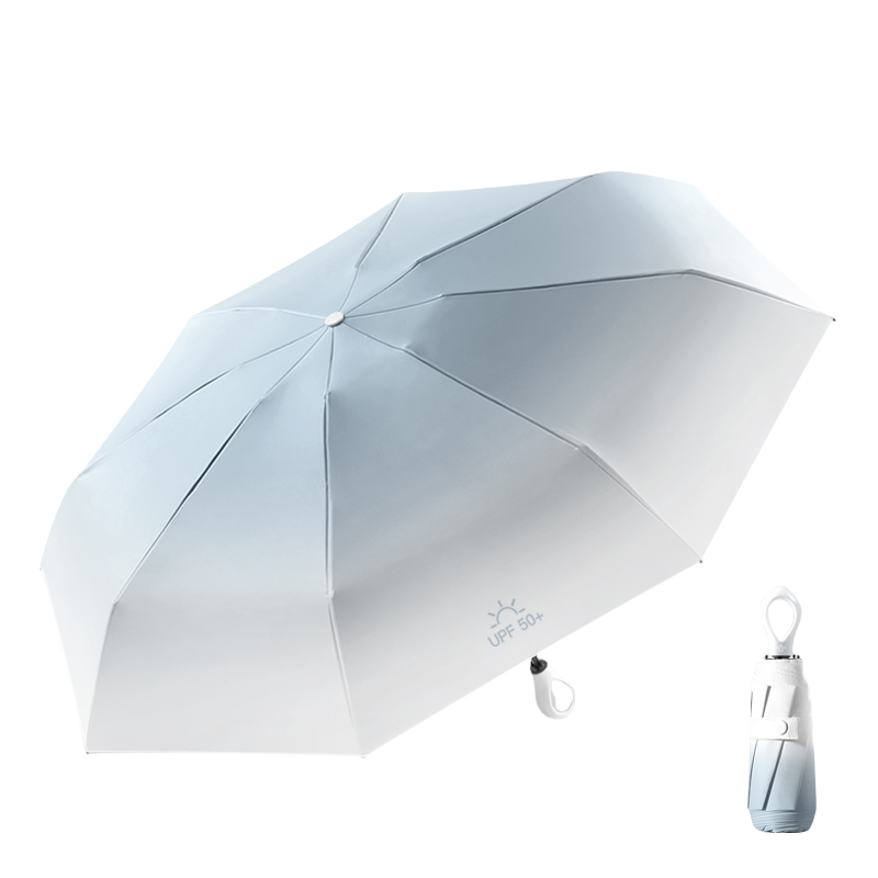 丰懋 时尚胶囊黑胶防晒UPF50+防紫外线太阳伞晴雨两用雨伞 FXHJ20240907 56*97cm  五折八骨渐变爱心柄雾蓝色（单位：把）