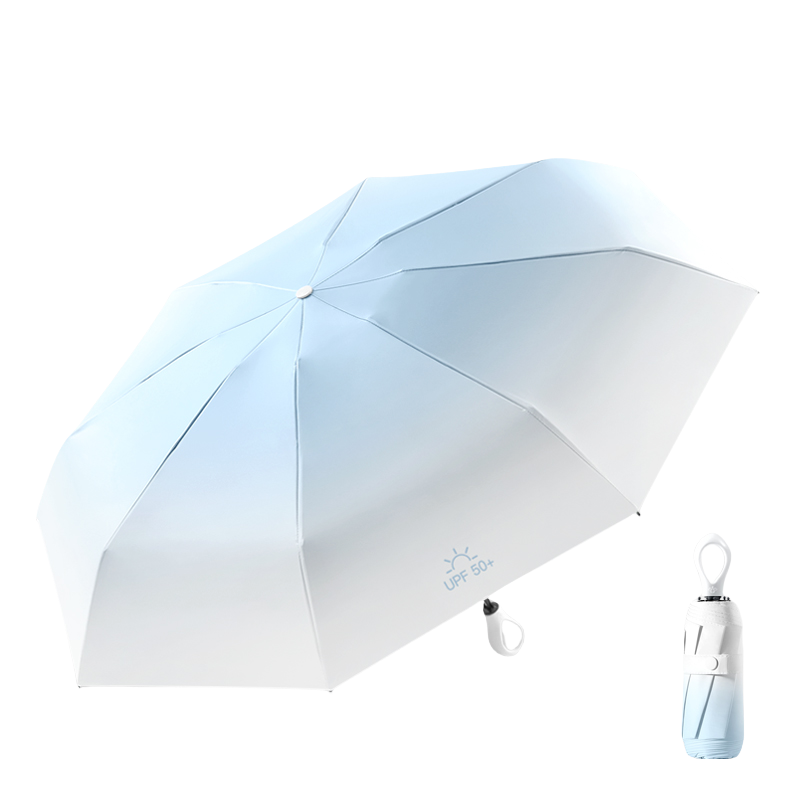 丰懋 时尚胶囊黑胶防晒UPF50+防紫外线太阳伞晴雨两用雨伞 FXHJ20240907 56*97cm  五折八骨渐变爱心柄天蓝色（单位：把）