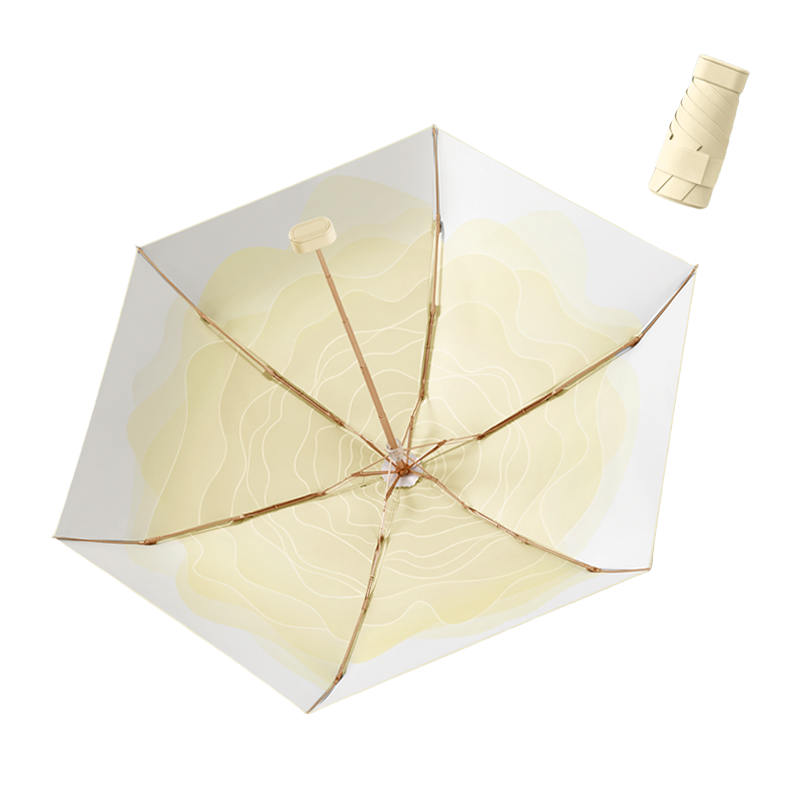 丰懋 时尚便捷彩胶遮阳伞小巧迷你晴雨两用雨伞 FXHJ20250303 52*90cm  扁六折奶油黄（单位：把）