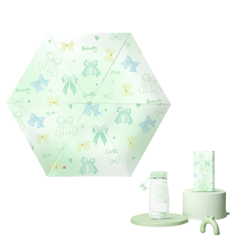 丰懋 晴雨两用轻便小清新扁六折口袋雨伞 FXHJ20250312 50*89cm  蝴蝶结款薄荷绿（单位：把）