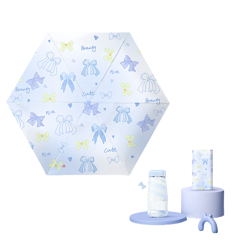 丰懋 晴雨两用轻便小清新扁六折口袋雨伞 FXHJ20250312 50*89cm  蝴蝶结款静谧蓝（单位：把）