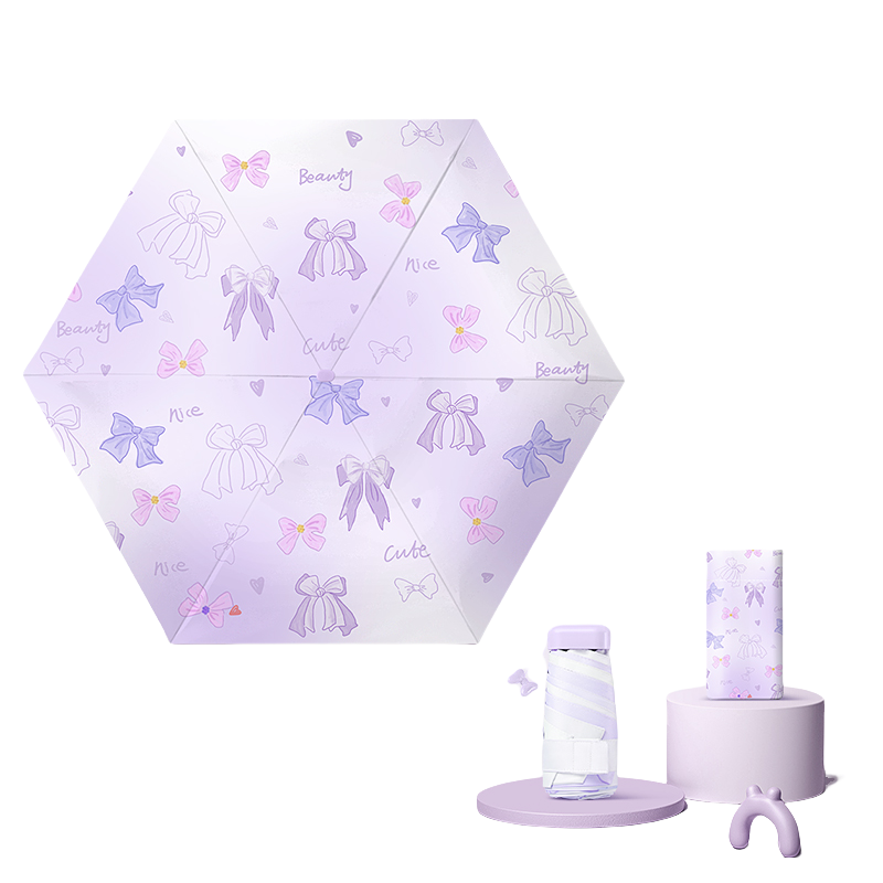 丰懋 晴雨两用轻便小清新扁六折口袋雨伞 FXHJ20250312 50*89cm  蝴蝶结款熏衣紫（单位：把）