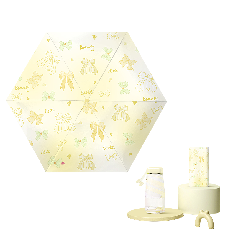 丰懋 晴雨两用轻便小清新扁六折口袋雨伞 FXHJ20250312 50*89cm  蝴蝶结款芝士黄（单位：把）