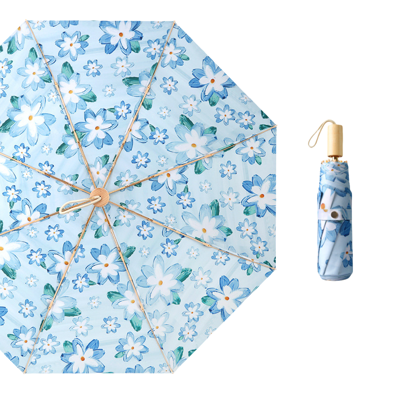 丰懋 防晒UPF50+防紫外线晴雨两用雨伞 FXHJ20230321 60*100cm 三折双面印花幽蓝（单位：把）