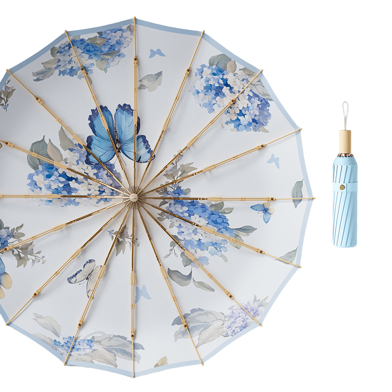 丰懋 蝴蝶古风中国风大号复古16骨彩胶雨伞 FXYB18 61*102cm 蓝蝶飞影（单位：把）