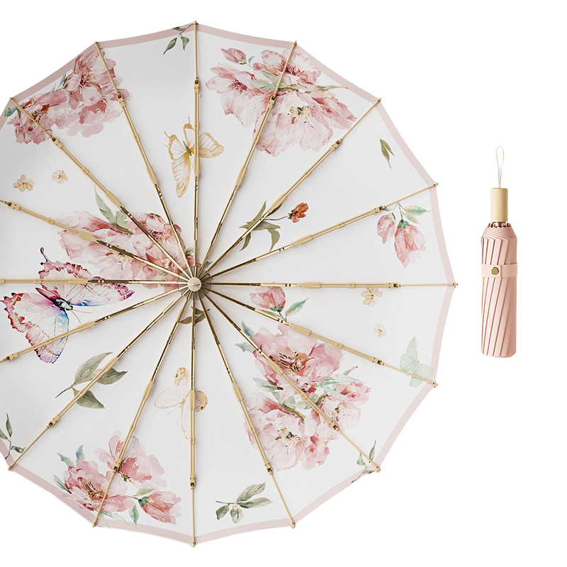丰懋 蝴蝶古风中国风大号复古16骨彩胶雨伞 FXYB18 61*102cm 蝶粉花影（单位：把）