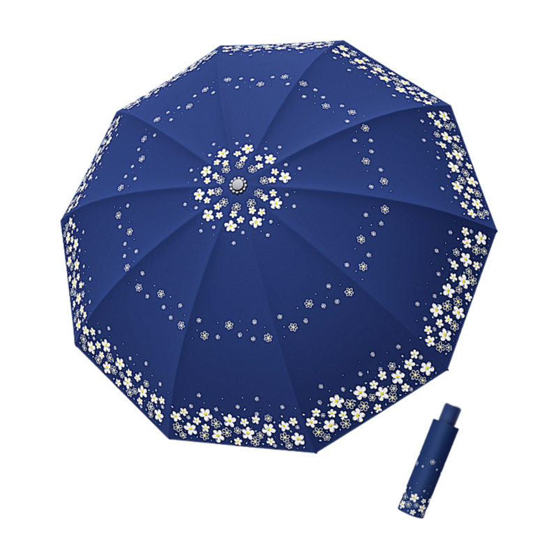 丰懋 黑胶防晒UPF50+晴雨两用遮阳雨伞 FXYB365 68*108cm 手动10骨大号双人繁花宝石蓝（单位：把）