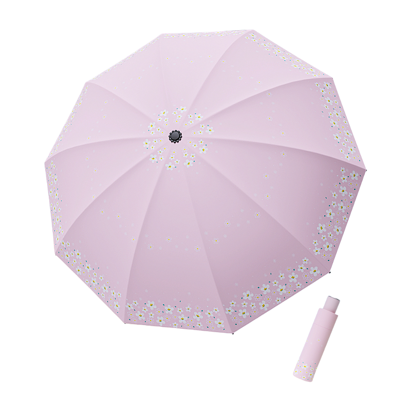 丰懋 黑胶防晒UPF50+晴雨两用遮阳雨伞 FXYB365 68*108cm  手动10骨大号双人繁花浅粉色（单位：把）