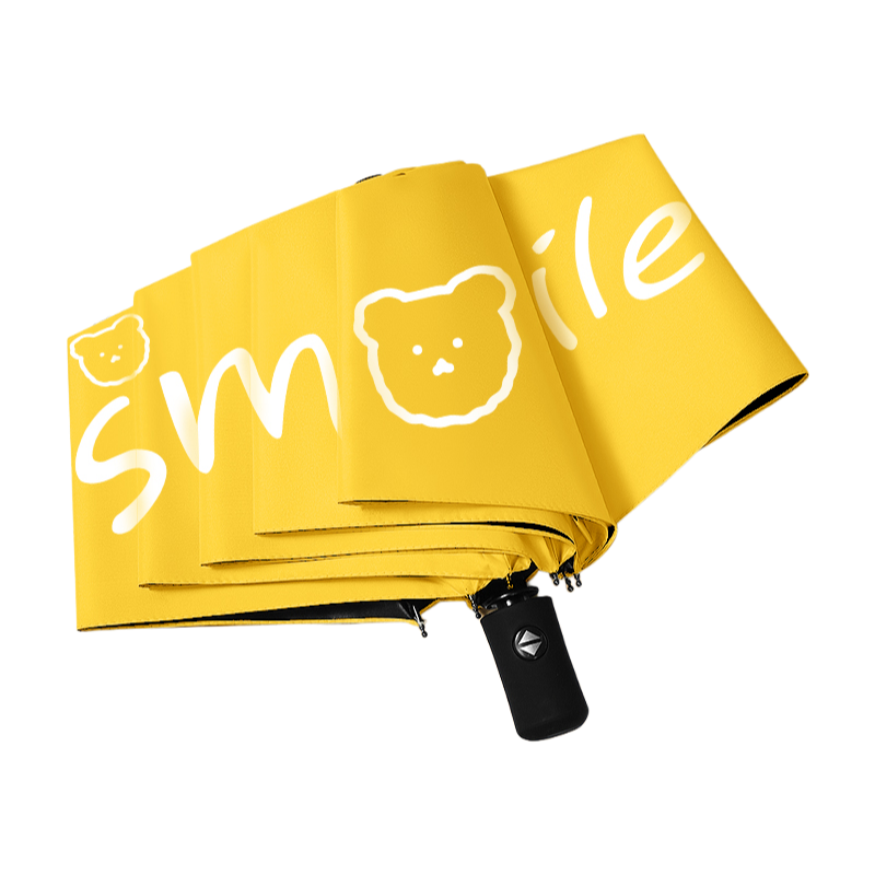 丰懋 卡通黑胶防晒太阳伞男女晴雨两用雨伞 FXYB3027 57*97cm  自动微笑熊赤金黄（单位：把）