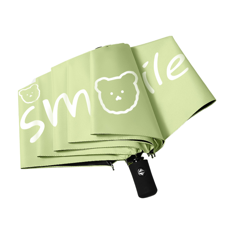 丰懋 卡通黑胶防晒太阳伞男女晴雨两用雨伞 FXYB3027 57*97cm  自动微笑熊抹茶绿（单位：把）