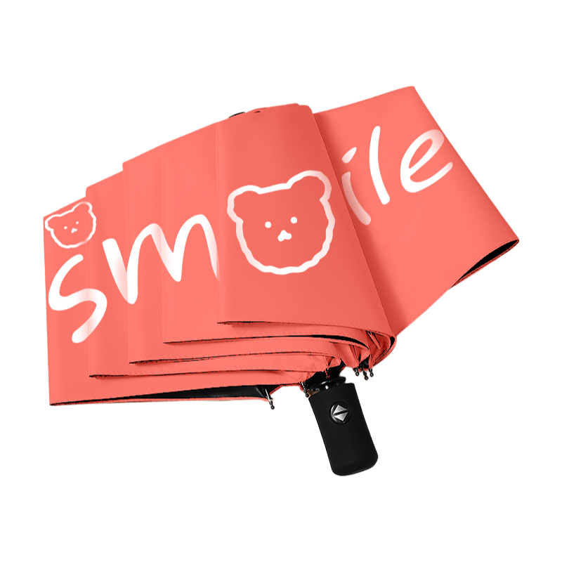 丰懋 卡通黑胶防晒太阳伞男女晴雨两用雨伞 FXYB3027 57*97cm  自动微笑熊珊瑚粉（单位：把）