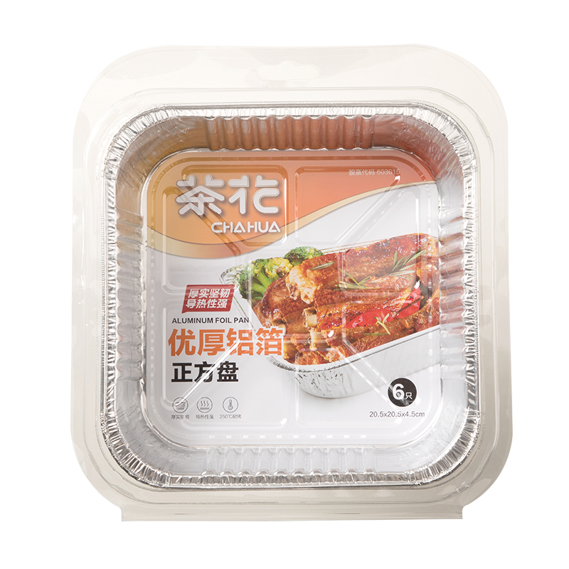 茶花（CHAHUA） 优厚铝箔正方盘20.5cm 330001 【1盒6只】 星河银（单位：盒）