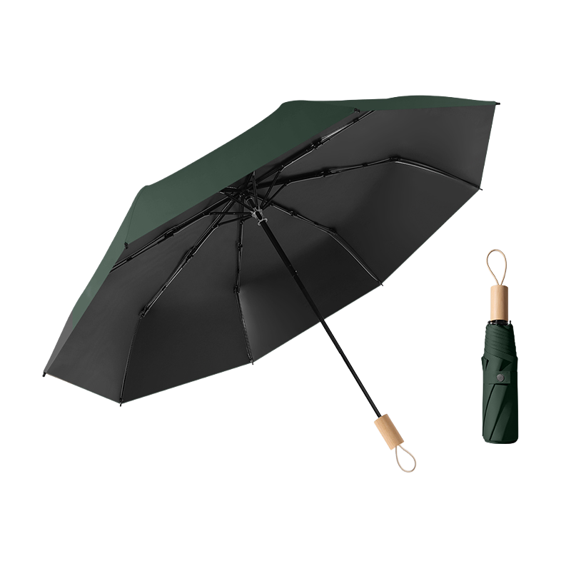 丰懋 黑胶小巧便携防晒UPF50+遮阳太阳伞晴雨两用雨伞 FXHJ09 56*98cm  森林绿-三折手开木柄（单位：把）