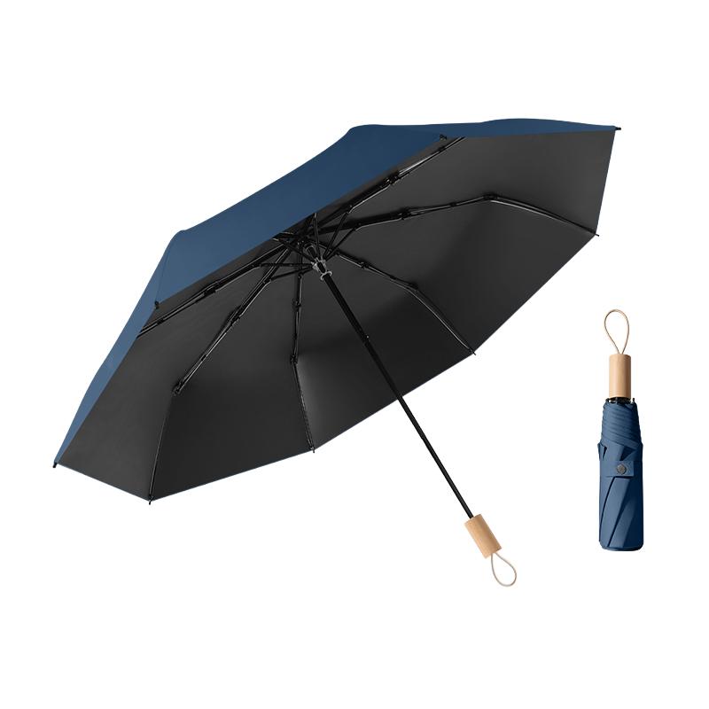 丰懋 黑胶小巧便携防晒UPF50+遮阳太阳伞晴雨两用雨伞 FXHJ09 56*98cm  藏青色-三折手开木柄（单位：把）