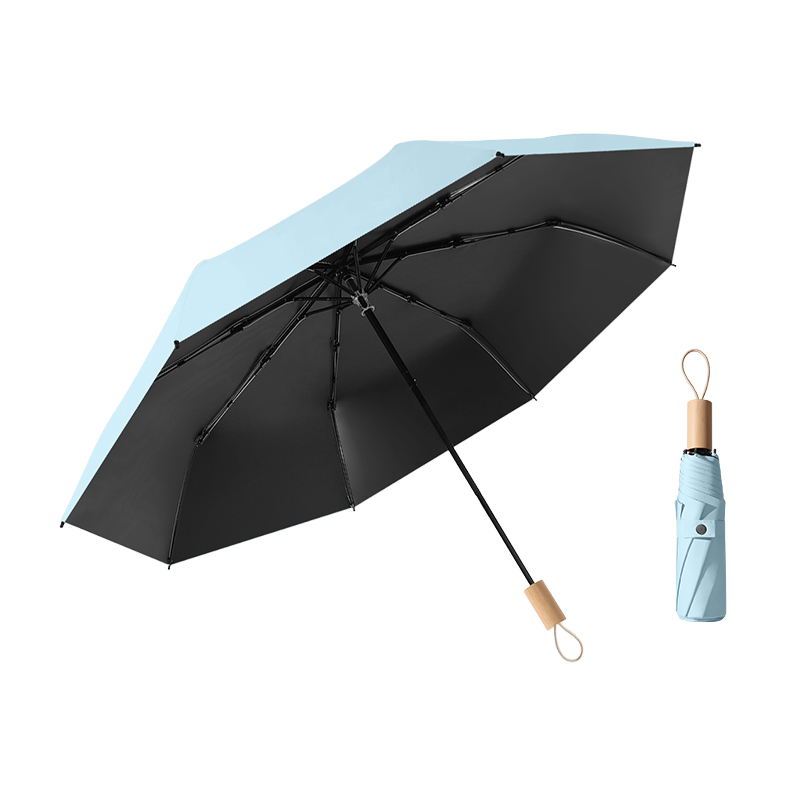 丰懋 黑胶小巧便携防晒UPF50+遮阳太阳伞晴雨两用雨伞 FXHJ09 56*98cm  天空蓝-三折手开木柄（单位：把）