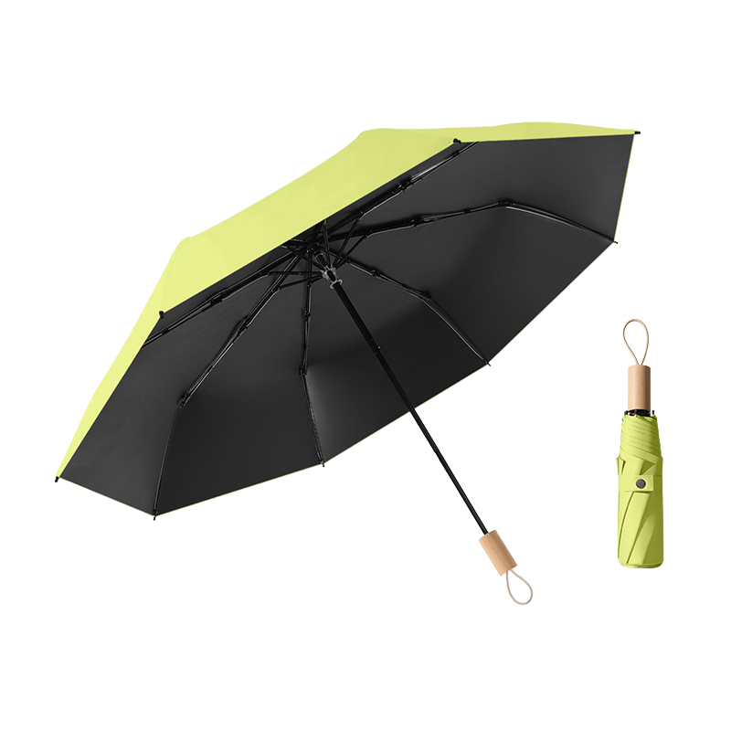 丰懋 黑胶小巧便携防晒UPF50+遮阳太阳伞晴雨两用雨伞 FXHJ09 56*98cm  嫩柳绿-三折手开木柄（单位：把）