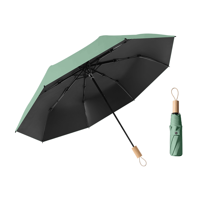 丰懋 黑胶小巧便携防晒UPF50+遮阳太阳伞晴雨两用雨伞 FXHJ09 56*98cm  若竹色-三折手开木柄（单位：把）