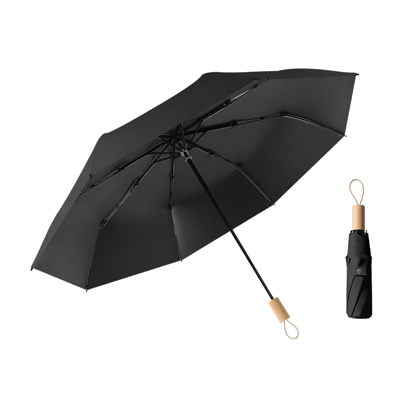 丰懋 黑胶小巧便携防晒UPF50+遮阳太阳伞晴雨两用雨伞 FXHJ09 56*98xm  耀石黑-三折手开木柄（单位：把）