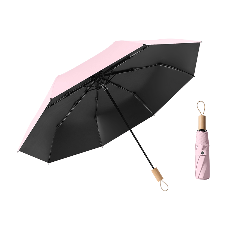 丰懋 黑胶小巧便携防晒UPF50+遮阳太阳伞晴雨两用雨伞 FXHJ09 56*98cm 珊瑚粉-三折手开木柄（单位：把）