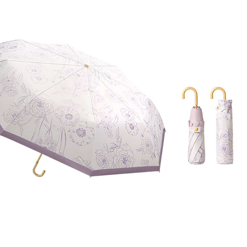丰懋 复古金胶太阳伞防晒遮阳伞花朵系列雨伞 FXHJ03 60*98cm  清新荷花8骨小金钩（单位：把）