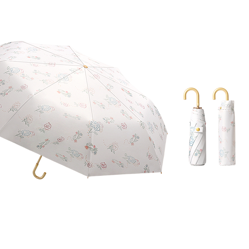 丰懋 复古金胶太阳伞防晒遮阳伞花朵系列雨伞 FXHJ03 60*98cm 清新碎花8骨小金钩（单位：把）