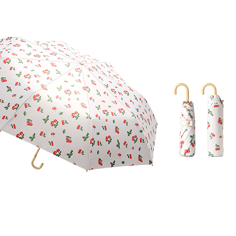 丰懋 复古金胶太阳伞防晒遮阳伞花朵系列雨伞 FXHJ03 60*98cm  清新樱桃8骨小金钩（单位：把）
