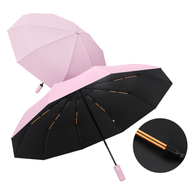 丰懋 自动折叠雨伞黑胶防晒遮阳伞户外双人可用雨伞 FXYB02 64*103cm  10k双骨粉色（单位：把）