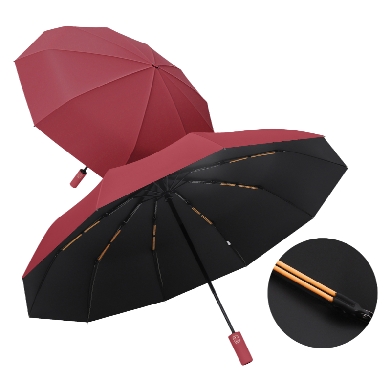 丰懋 自动折叠雨伞黑胶防晒遮阳伞户外双人可用雨伞 FXYB02 64*103cm  10k双骨酒红色（单位：把）