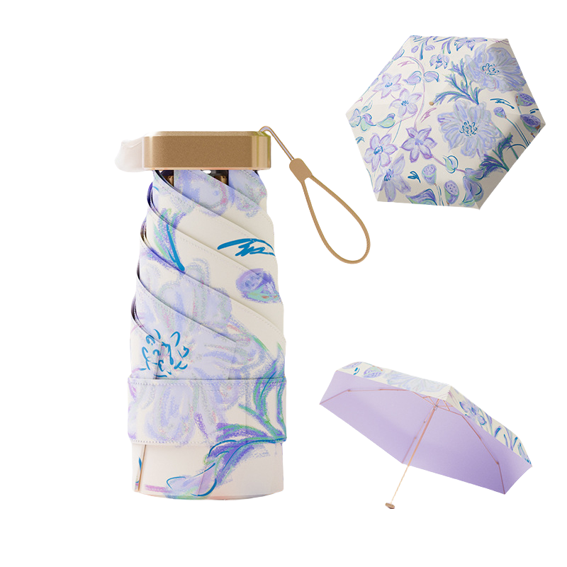 丰懋 太阳伞遮阳女复古古风轻小便携六折彩胶雨伞 FXYB10 52*89cm 绒雾迷紫（单位：把）