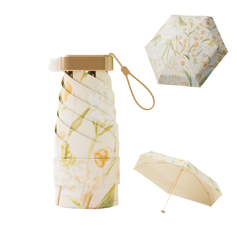 丰懋 太阳伞遮阳女复古古风轻小便携六折彩胶雨伞 FXYB10 52*89cm  宫灯玉黄（单位：把）