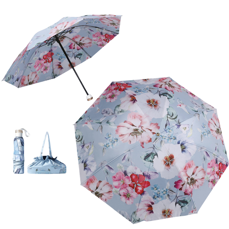 丰懋 折叠伞遮阳伞手动双层八骨黑胶雨伞 FXYB09 57*98cm  蓝色芙蓉含手提包（单位：把）